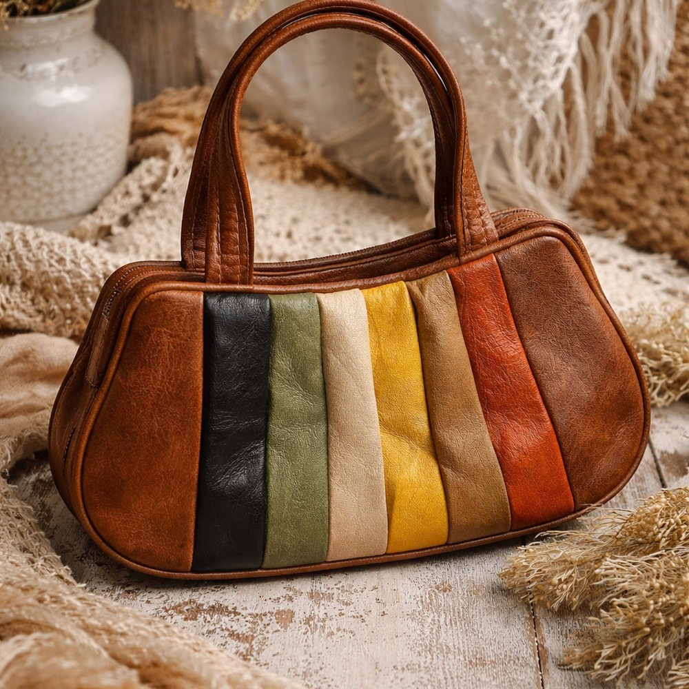 Vintage 70s Boho Patchwork Leather Bag 🤎